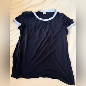 Anne Klein Black Business Casual Top  with Light Blue Trim